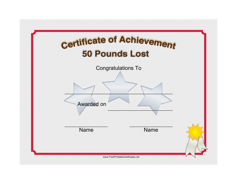 Weight Loss 50 Pounds Achievement Certificate Template Preview Image
