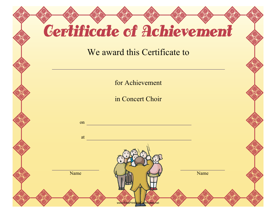 Concert Choir Achievement Certificate Template Preview
