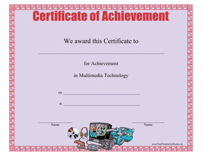 Multimedia Technology Achievement Certificate Template
