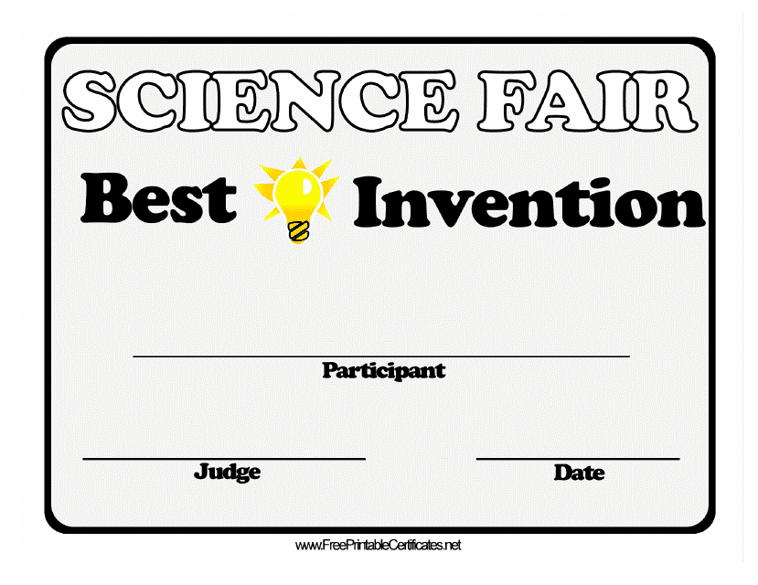 Science Fair Best Invention Certificate Template