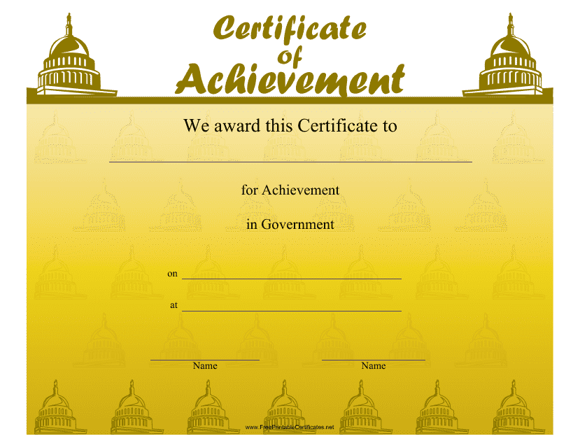 &quot;Government Achievement Certificate Template&quot; Download Pdf