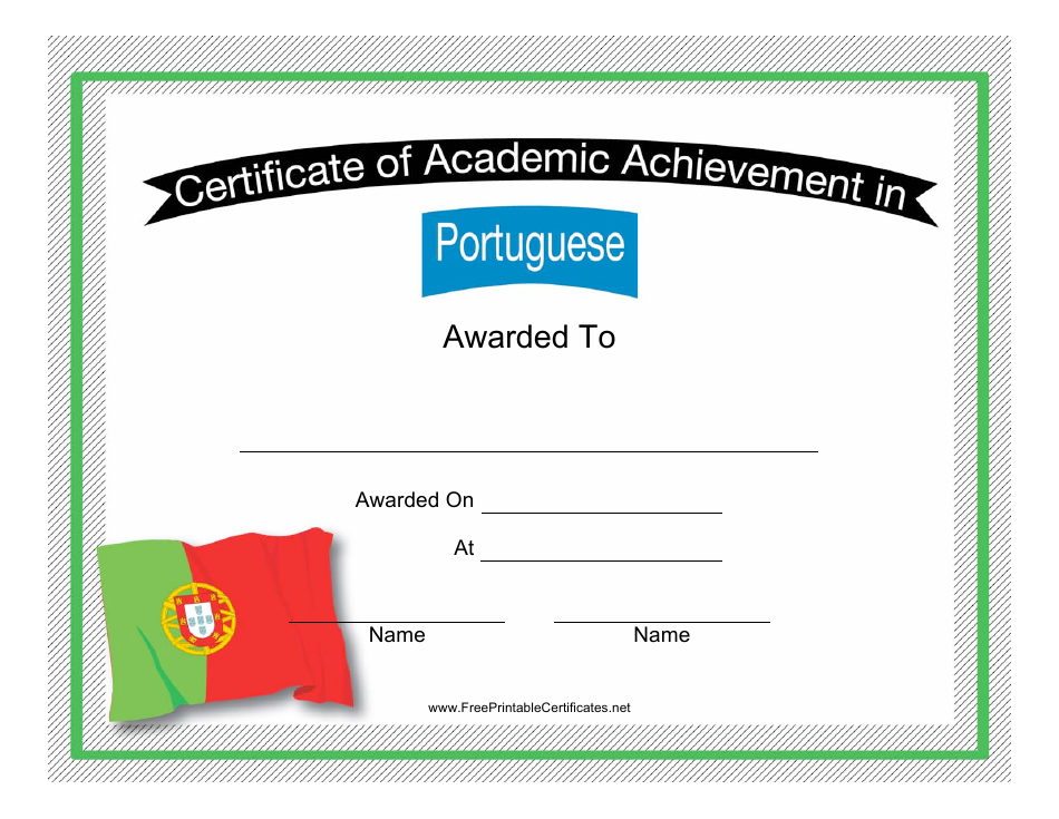 Portuguese Language Certificate of Academic Achievement Template