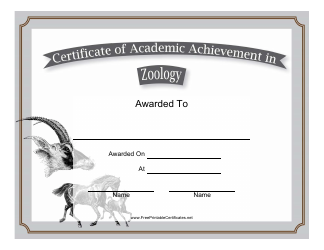 &quot;Zoology Academic Achievement Certificate Template&quot;