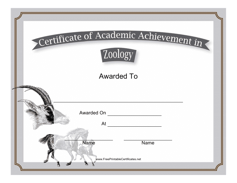 &quot;Zoology Academic Achievement Certificate Template&quot; Download Pdf