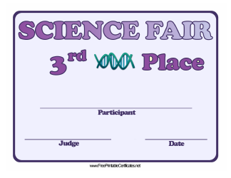 Document preview: Science Fair Third Place Achievement Certificate Template