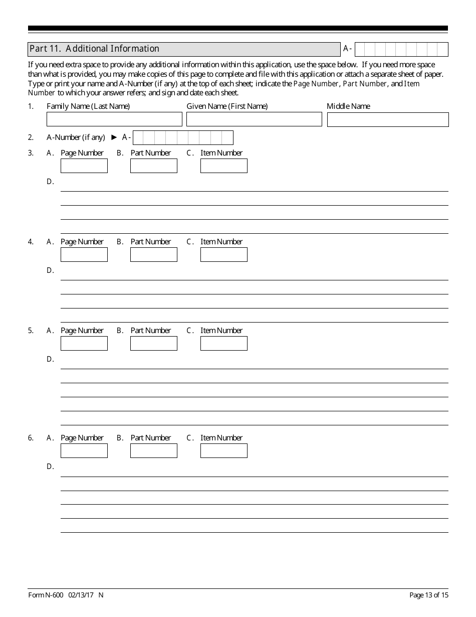 USCIS Form N-600 Application for Certificate of Citizenship, Page 13