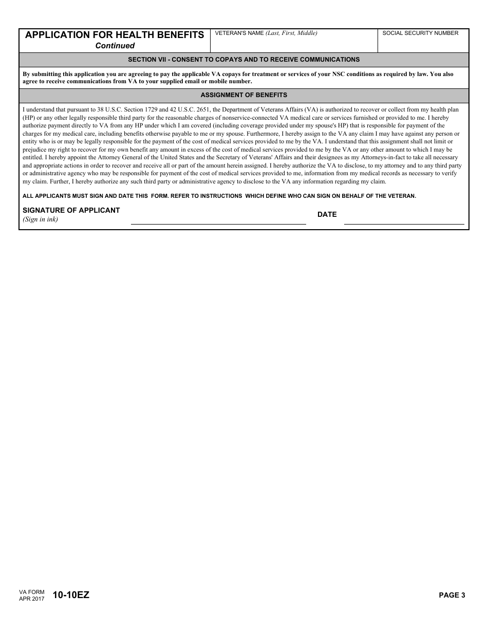 VA Form 1010EZ Fill Out, Sign Online and Download Fillable PDF