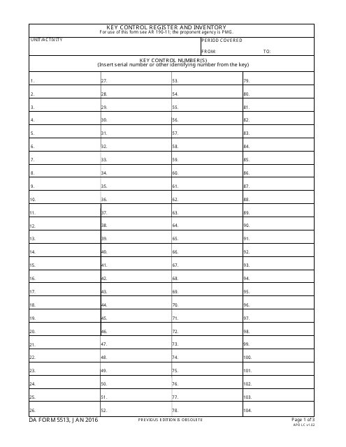 DA Form 5513  Printable Pdf