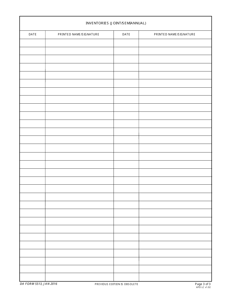 DA Form 5513 - Fill Out, Sign Online And Download Fillable PDF ...