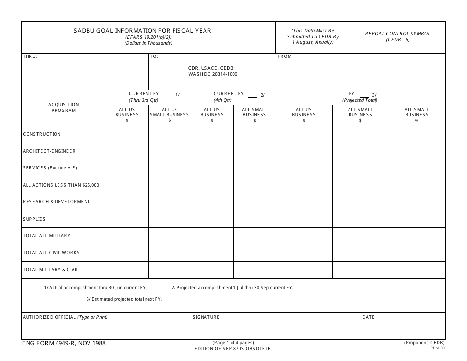 ENG Form 4949-r Sadbu Goal Information, Page 1