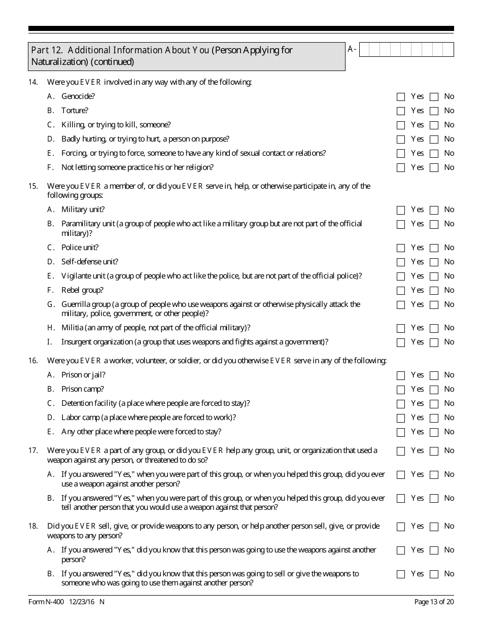 USCIS Form N-400 Application for Naturalization, Page 13