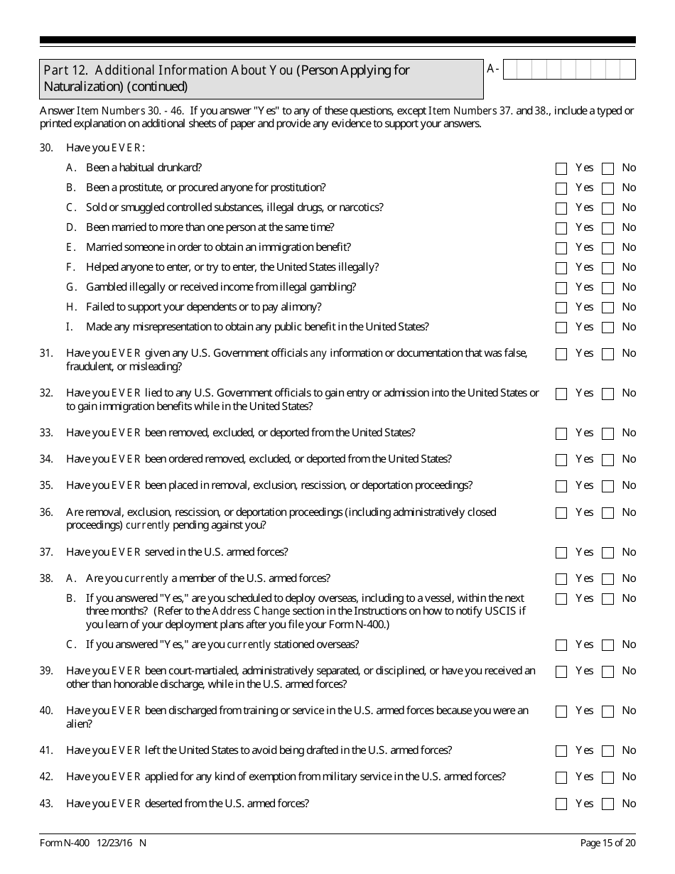 USCIS Form N-400 Application for Naturalization, Page 15