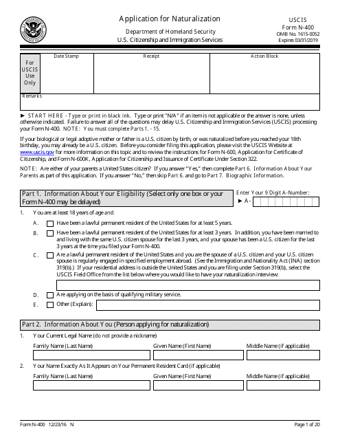 USCIS Form N-400 Download Fillable PDF, Application for Naturalization ...