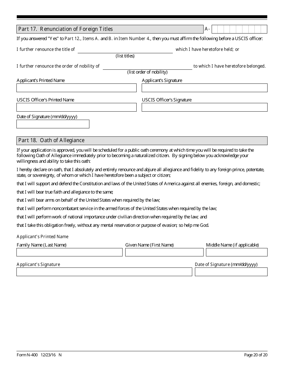 USCIS Form N-400 Application for Naturalization, Page 20
