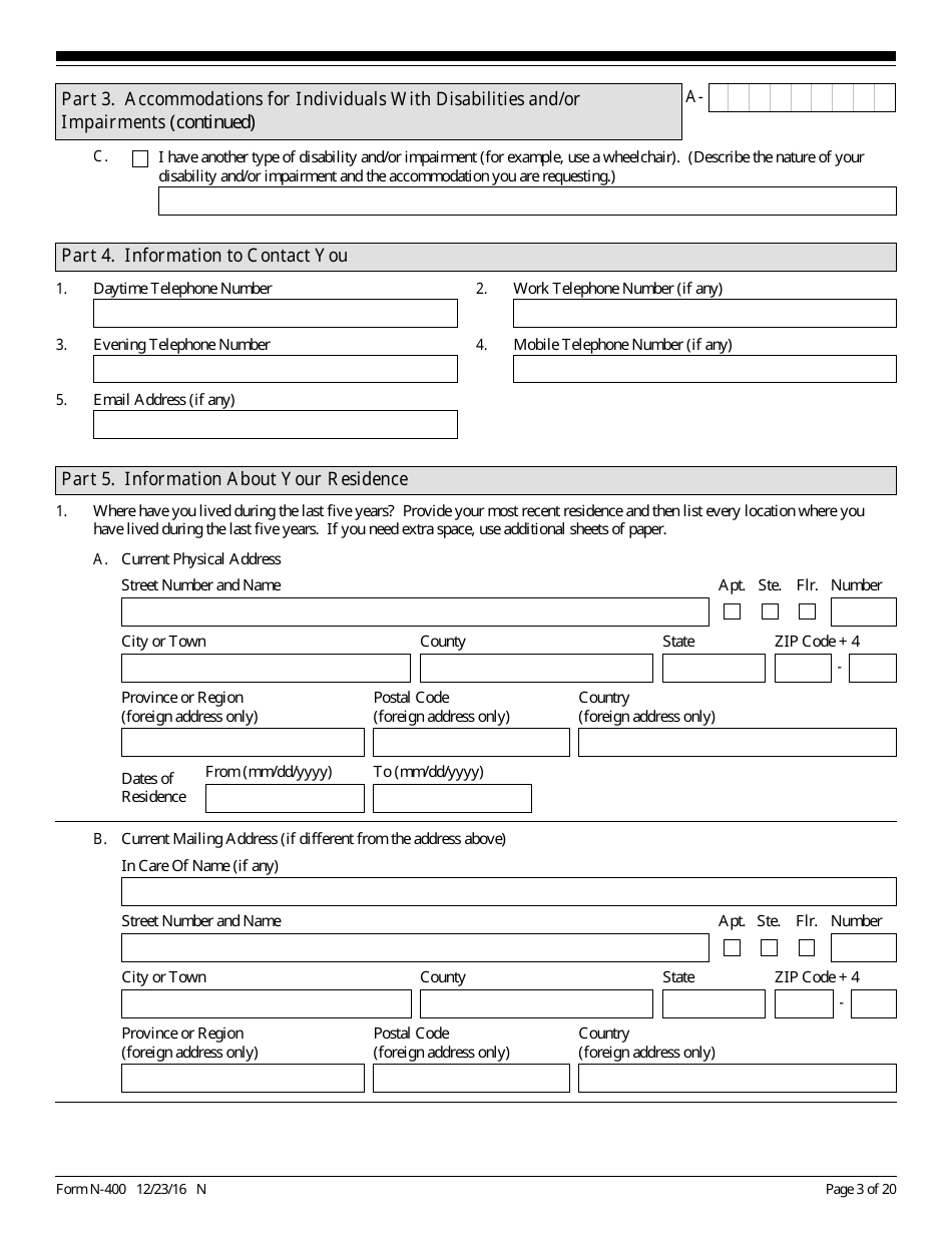 USCIS Form N-400 Application for Naturalization, Page 3