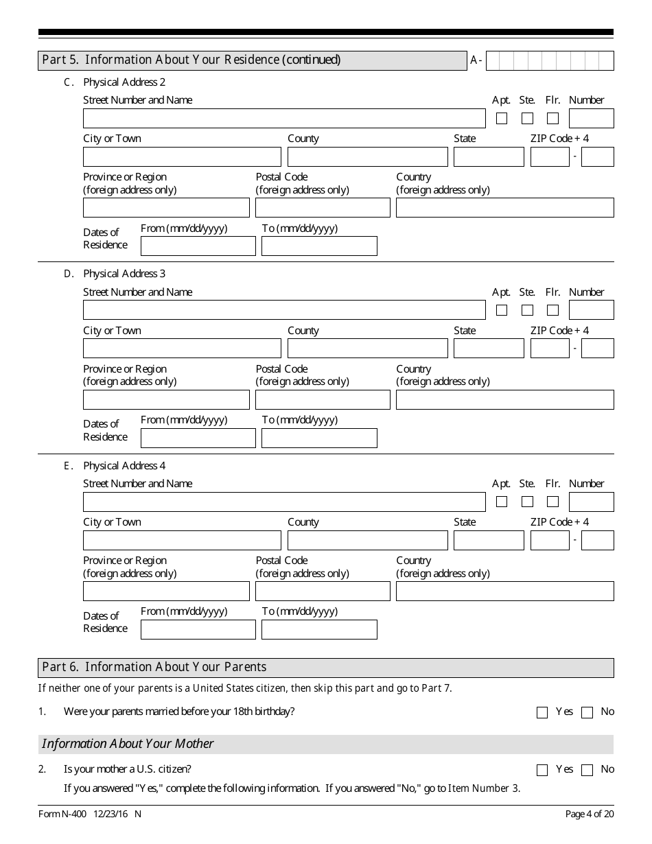 USCIS Form N-400 Application for Naturalization, Page 4
