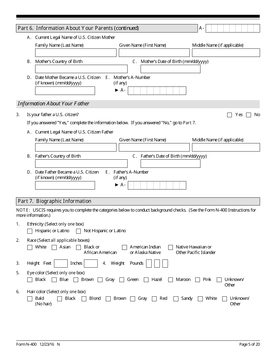 USCIS Form N-400 Application for Naturalization, Page 5