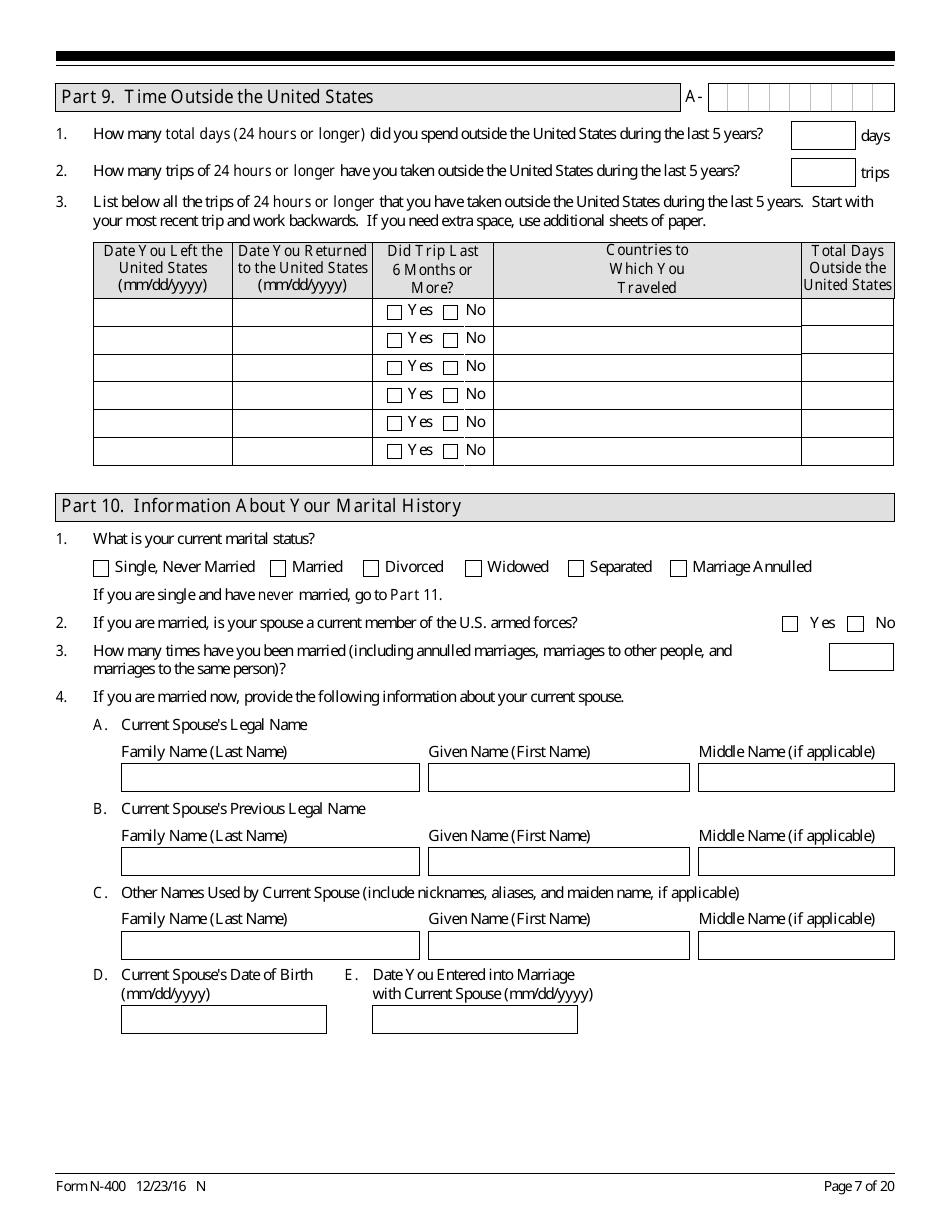 USCIS Form N-400 Application for Naturalization, Page 7