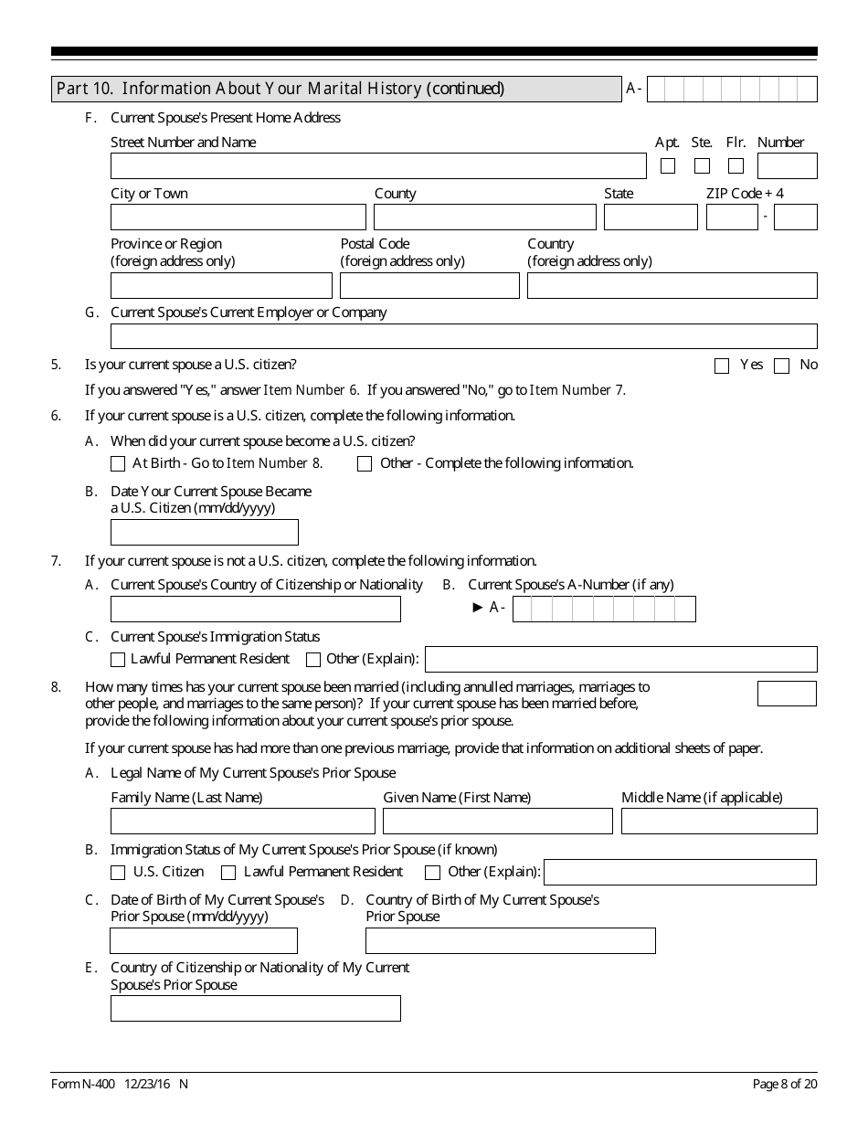USCIS Form N-400 Application for Naturalization, Page 8