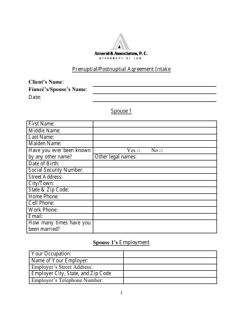 Prenuptial/Postnuptial Agreement Intake Form - Amarai & Associates, P.c.