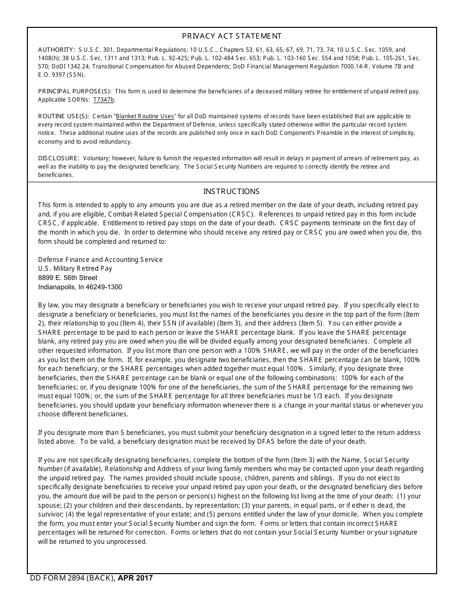 DD Form 2894 - Fill Out, Sign Online and Download Fillable PDF ...