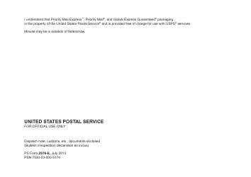 PS Form 2976-E &quot;Customs Declaration Envelope Cp 91&quot;