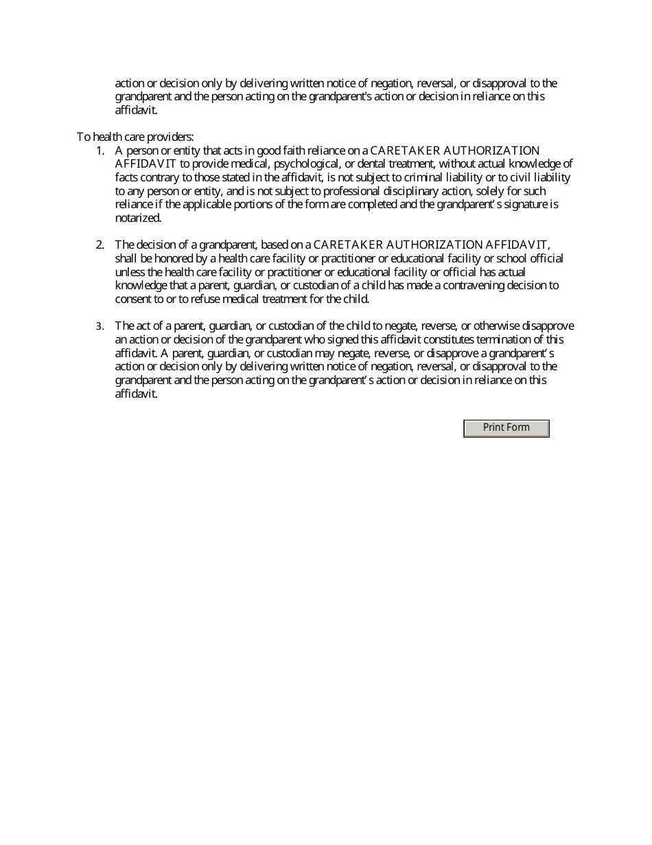 Caretaker Authorization Affidavit - Ohio, Page 4