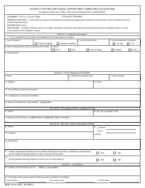 NGB Form 5437 Request for Military Equal Opportunity Complaint Facilitation