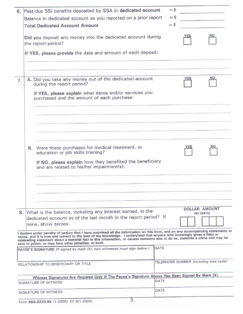 Form SSA 6233 BK Download Printable PDF Or Fill Online Representative 