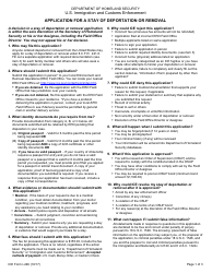 Document preview: ICE Form I-246 Application for a Stay of Deportation or Removal Form