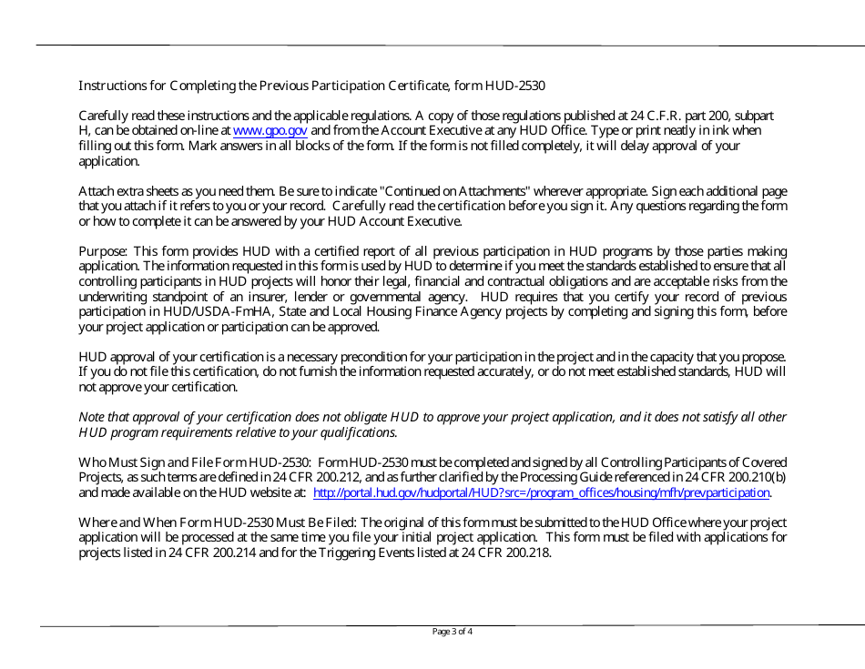 Form 2530 Previous Participation Certification, Page 3