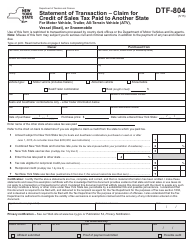 Form DTF-804 &quot;Statement of Transaction - Calim for Credit of Sales Tapaid to Another State for Motor Vehicle, Trailer, All' terrain Vehicle (Atv), Vessel (Boat), or Snowmobile&quot; - New York