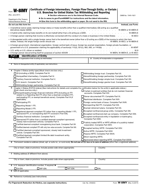 IRS Form W-8IMY  Printable Pdf