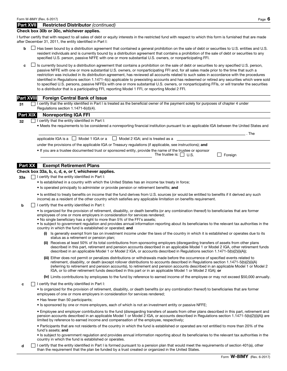 IRS Form W-8IMY Certificate of Foreign Intermediary, Foreign Flow-Through Entity, or Certain U.S. Branches for United States Tax Withholding and Reporting, Page 6