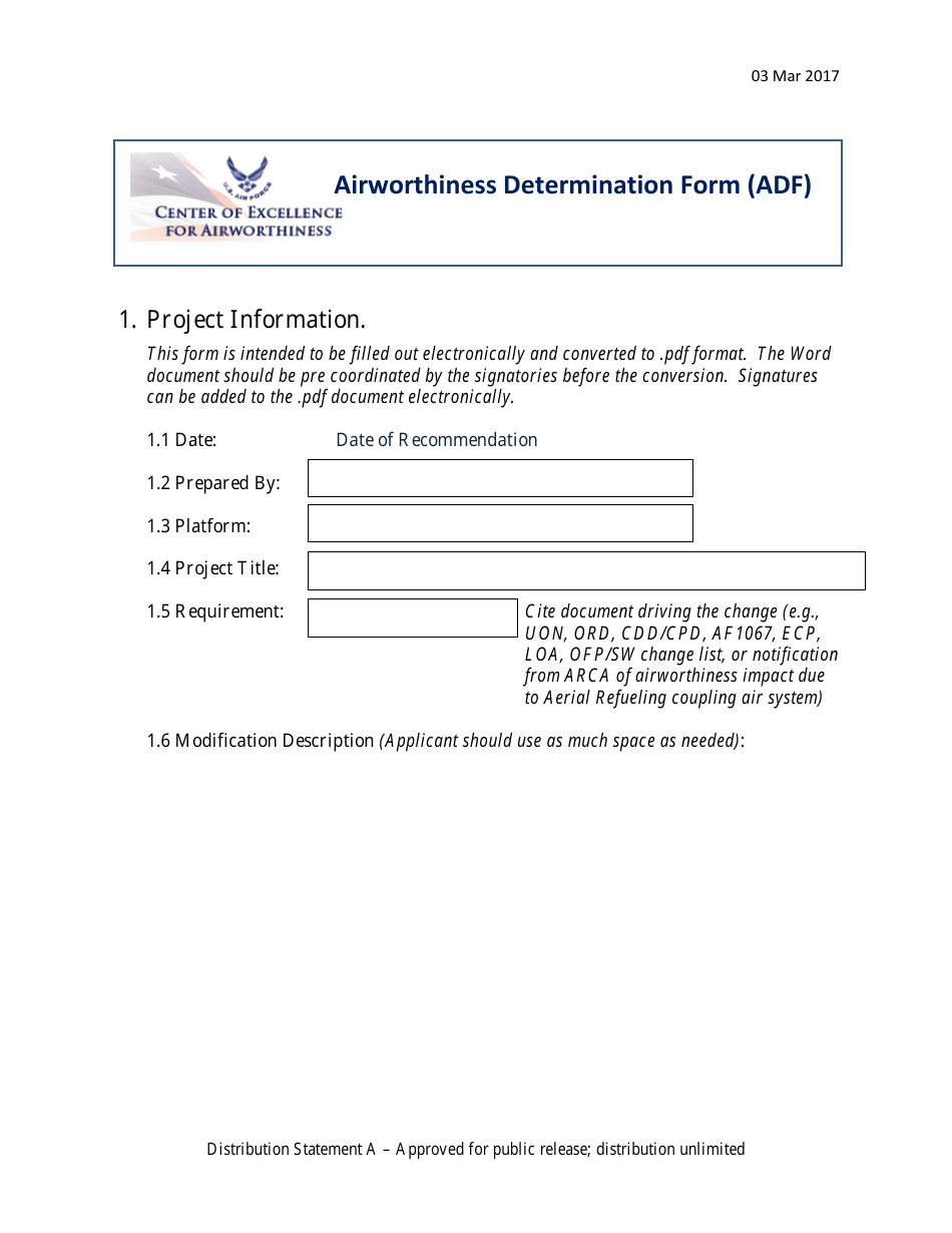 Airworthiness Determination Form, Page 1