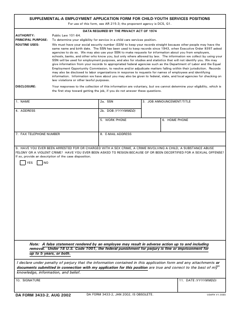 DA Form 3433-2  Printable Pdf