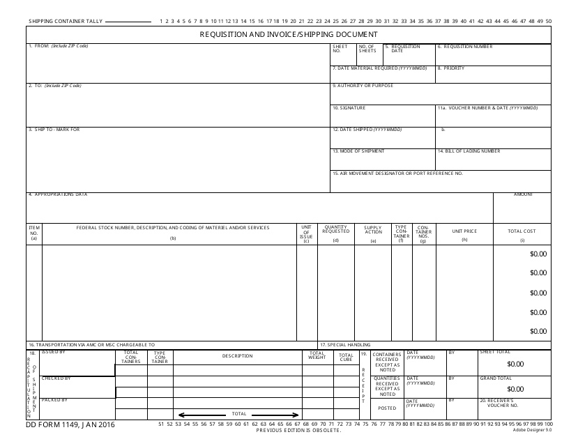 DD Form 1149 Requisition and Invoice/Shipping Document