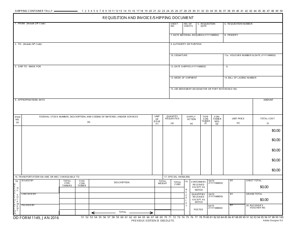 DD Form 1149 Requisition and Invoice/Shipping Document, Page 1