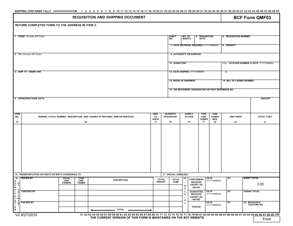 Requisition and Shipping Document Form - Bcf Solutions, Page 1