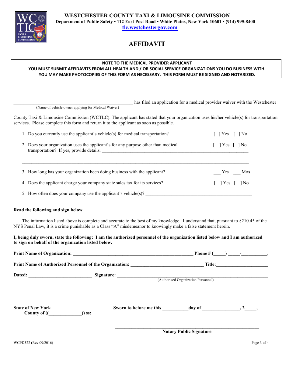 Form WCPD322 Medical Provider Waiver Application - WESTCHESTER COUNTY, New York, Page 3
