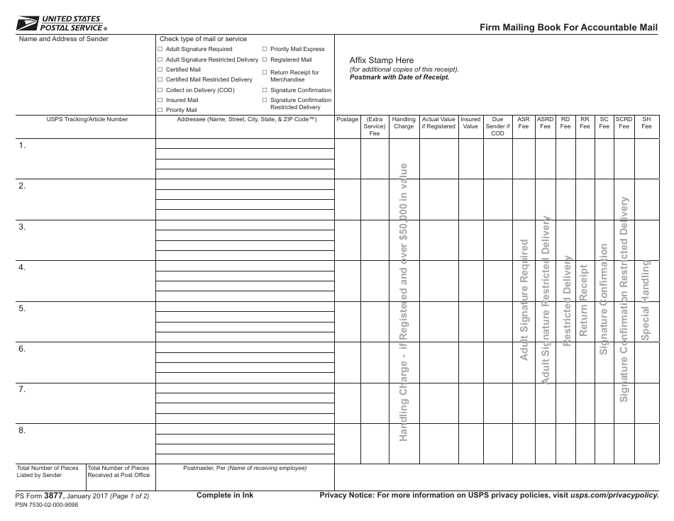 PS Form 3877 Firm Mailing Book for Accountable Mail, Page 3
