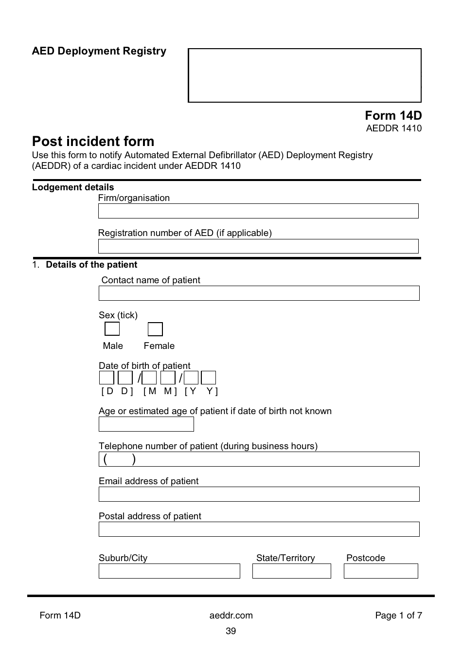 Post Incident Form - Aeddr, Page 1