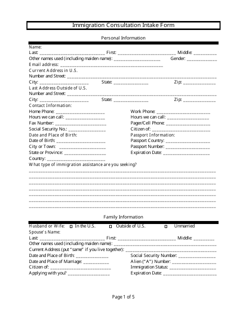 Immigration Consultation Intake Form Download Pdf