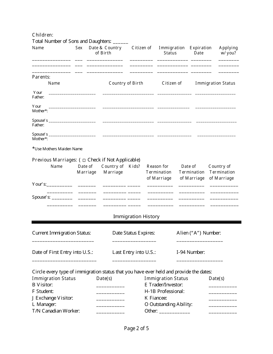 Immigration Consultation Intake Form, Page 2