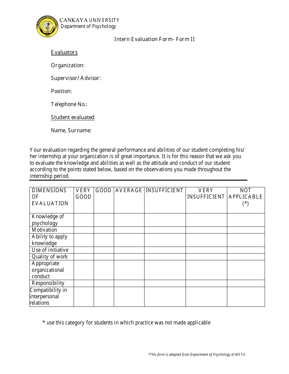 Intern Evaluation Form - Cankaya University, Page 1