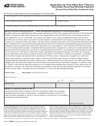 PS Form 1093-A &quot;Application for Post Office Box Service Automatic Recurring Renewal Payment&quot;