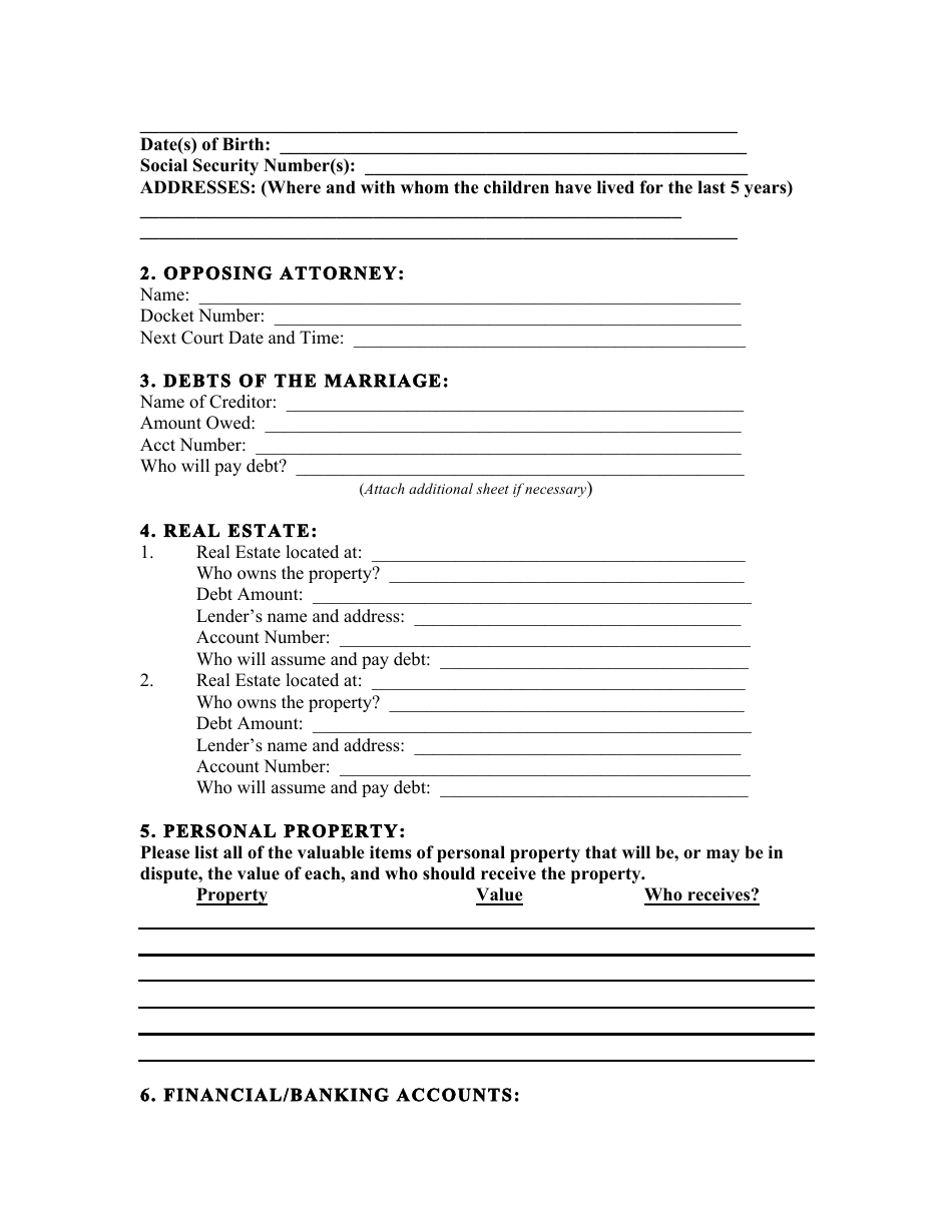 Divorce Client Intake Form Fill Out Sign Online And Download Pdf Templateroller 1612