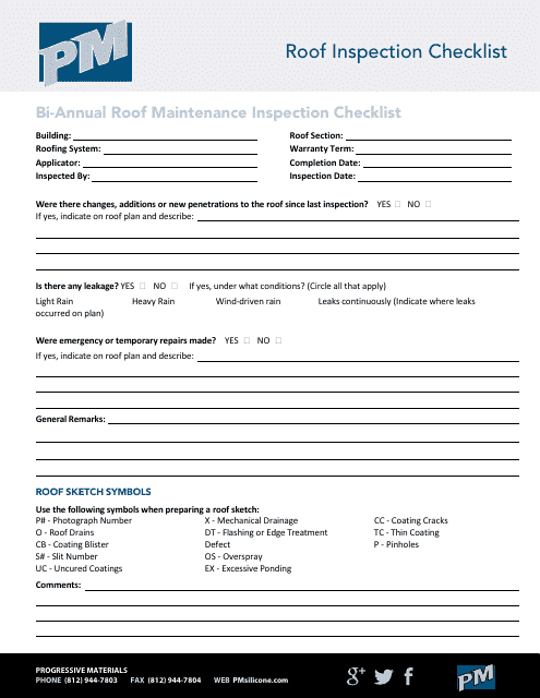 Roof Inspection Checklist Template Progressive Materials Download Printable PDF Templateroller