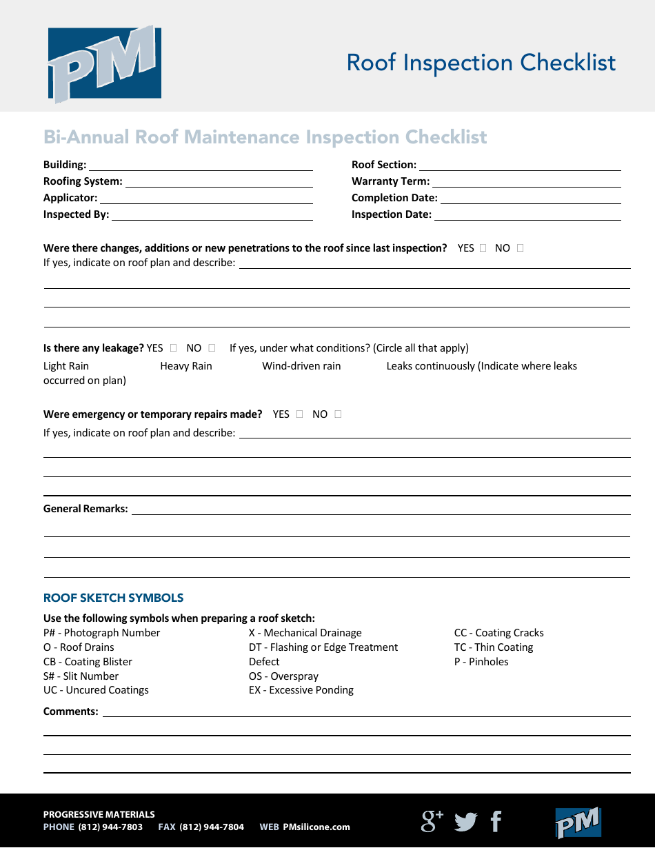 Roof Inspection Checklist Template Progressive Materials Download