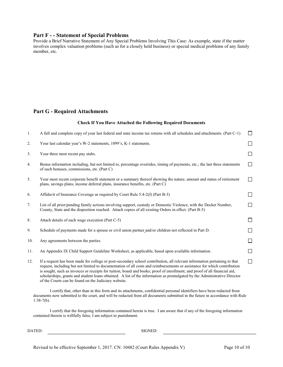 Form 10482 Appendix V Family Part Case Information Statement - New Jersey, Page 10